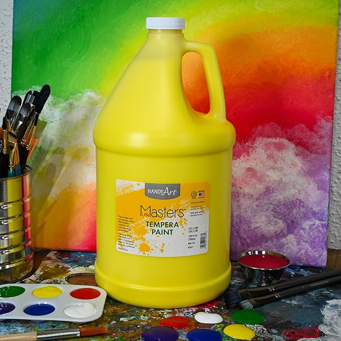 Handy Art Little Masters Tempera Paint, Yellow, Gallon 128 oz Bottle, Bright & Mixable, High Opacity, Washable Colors for Classroom, Students, Kids, Young Artists, Safe & Non-Toxic, Made in USA