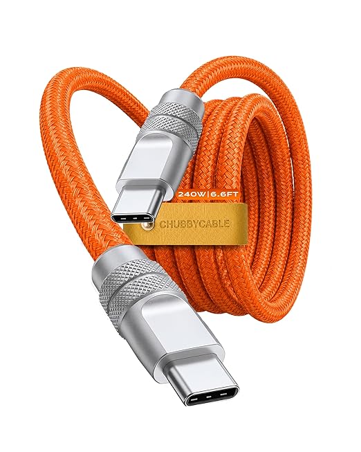 chubbycable Flex USB C to USB C Cable 240W Fast Charging Soft Braided Heavy-Duty Type C Charger 6.6FT for iPhone 17, MacBook Pro, Samsung Galaxy, Orange