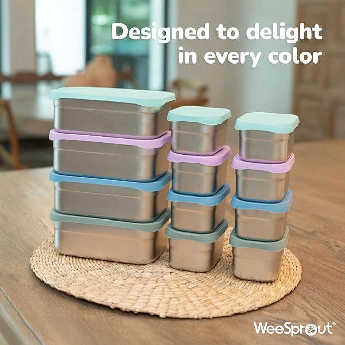 WeeSprout Stainless Steel Lunch Box Set - 750mL & 230mL Food Storage Nested Bento Boxes with Food Grade Silicone Lid - Leak Proof - Freezer Safe (Pastel Mint)
