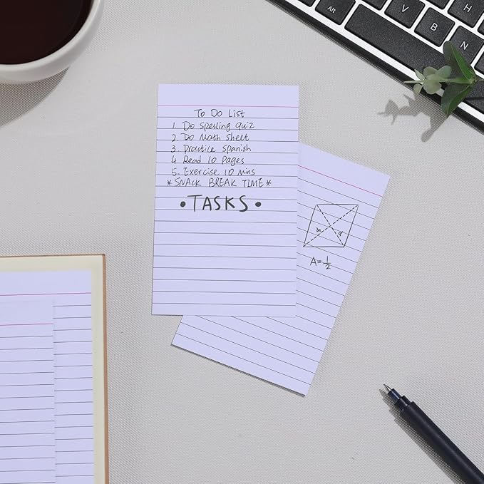 200 Count Vertical Ruled Index Cards 3 X 5 Flash Card Double Sided Lined Notecards Heavy Weight Ruled Checklist Thick Recipe Cards for Studying, School, Home and Office,White