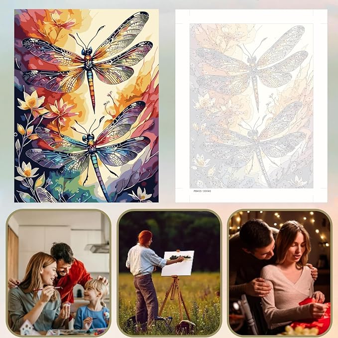 5DDIYART Dragonfly Paint by Numbers for Adults Beginner, Paint by Number Kits on Canvas, Paint by Easy Acrylic Oil Painting Home Wall Decor 12x16inch