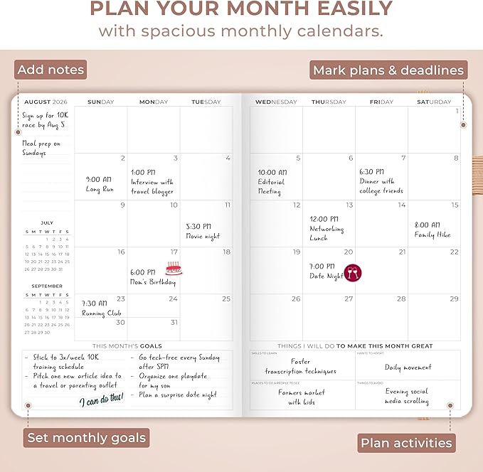Clever Fox Dated Hourly Weekly Planner 2026 – Daily, Monthly & Yearly Agenda Organizer with Time Slots – Hardcover Journal, A5 Size (Rose Gold)