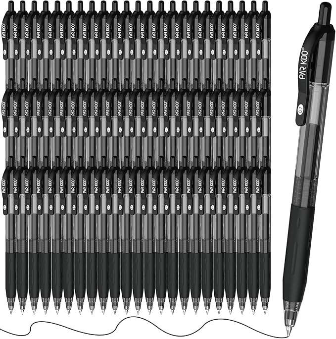 ParKoo Pens Bulk, 70 Pack No Bleed Black Ink Retractable Gel Pens with Soft Grip, Medium Point Smooth 0.7MM, Click Pens for Office School Work