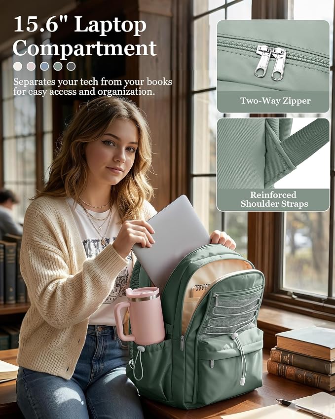 suwasp College Backpack for Women, Waterproof Laptop Backpack Fits 15.6 Inch Laptop, School Bookbag with Water Bottle Pocket, Anti Theft Work Backpack for College, Travel, Commuter,