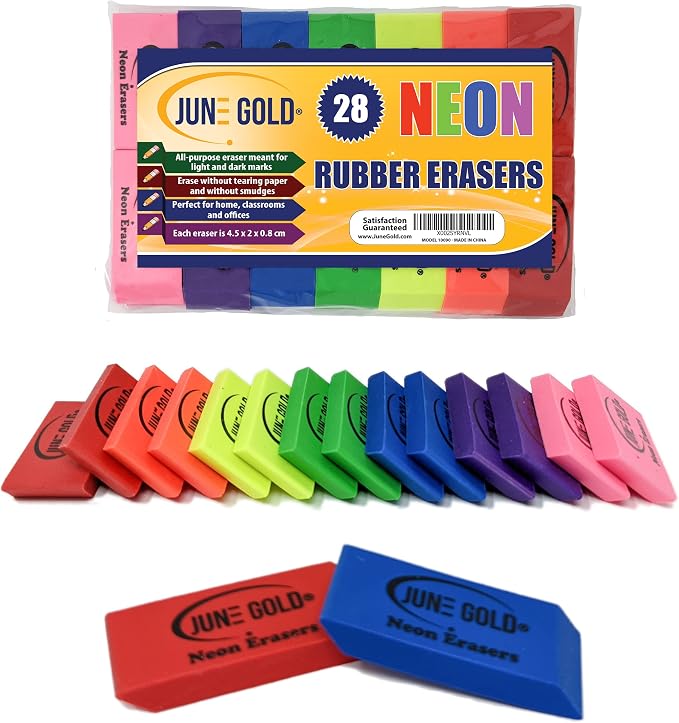 June Gold 28 Neon Colored Rubber Erasers