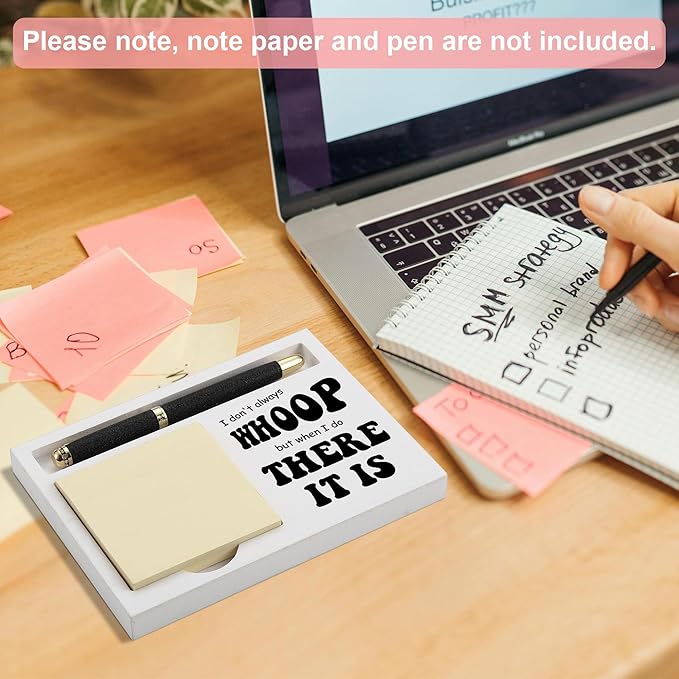 Funny Note Pad Holder for Desk, Whoop There It is Quote Pen Tray Organizer, Gift for Coworkers Friends Women Men Office Decor Accessories - FTB318