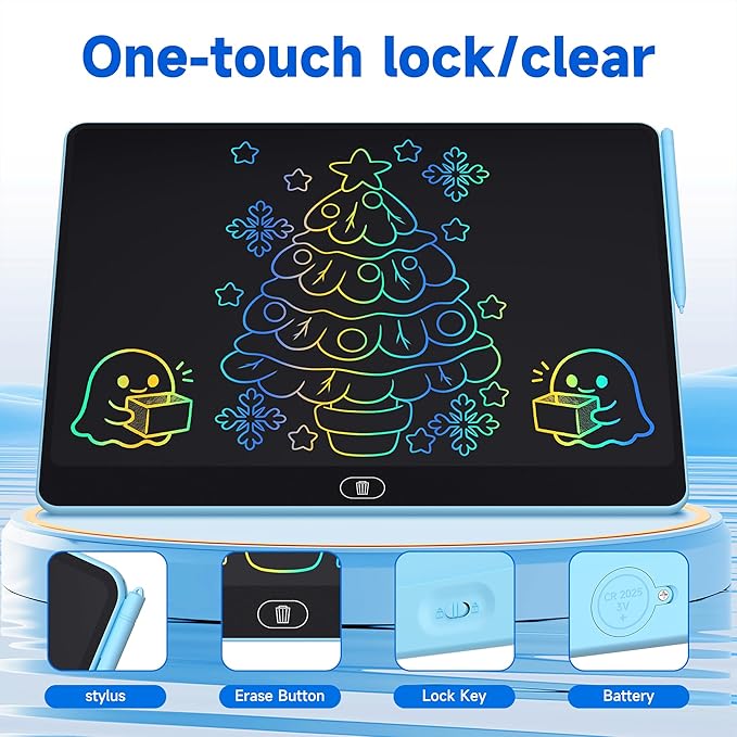 16 Inch LCD Writing Tablet for Kids 2 Pack, Large Drawing Board Doodle Pad, Colorful Screen Erasable Sketch Tablet, Travel Toys and Reusable Learning Gift for Boys Girls（Blue & Pink