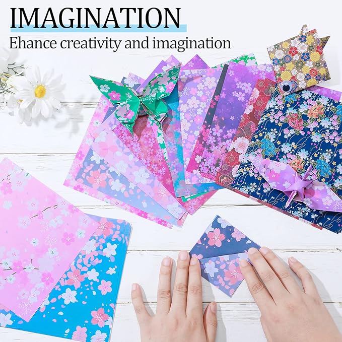 Lincia 1200 Pieces Origami Paper Kit Japanese Washi 6 Inch Square Double Sided Sheet 32 Vivid Colors Sakura Cherry Flowers Colors for Hand Crafts Project Creativity Scrapbook Paper Beginner
