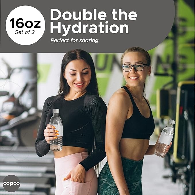 Copco Hydra 16.9 oz Water Bottle, Set of 2 – Leak Proof, BPA Free Tritan, Dishwasher Safe, Twist-Open Body for Ice & Easy Cleaning, Non-Slip Silicone Grip, Ideal for Gym & Office (Gray)