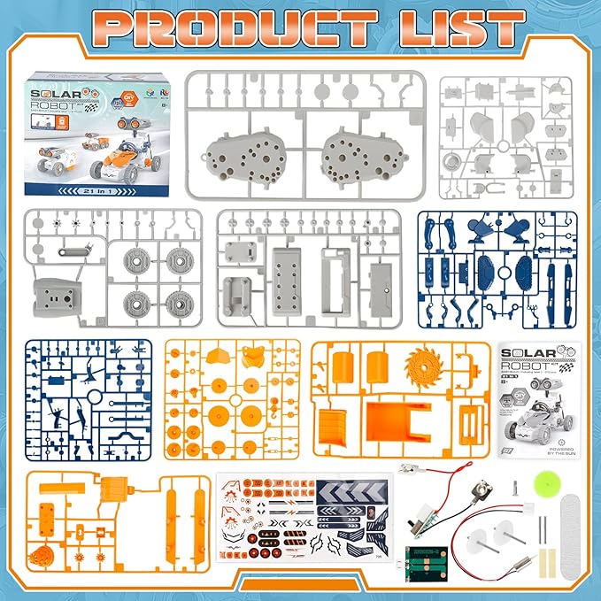 21 in-1 Solar Robot Building Kit STEM Gift for Kids 8-13, DIY Educational Science Robotics Toy Battery Solar Powered STEM Building Toy Set with 210 Pieces