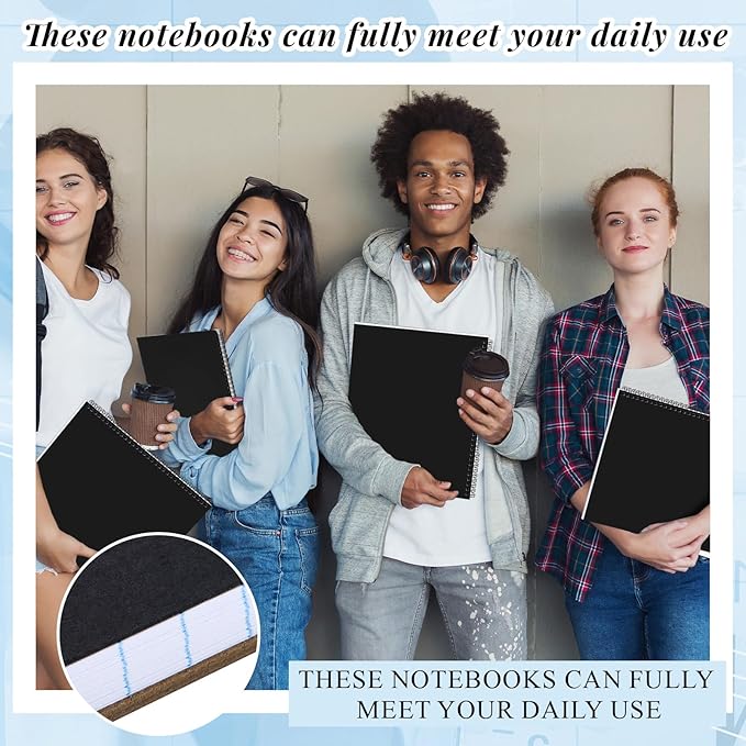 MotiMind 6 Pcs Legal Pads Landscape Notebooks Hole Punched Top Spiral Bound Notebooks 11 x 9.5 Inch College Ruled Drawing Notepad Tear Line for Removal 40 Sheet Office Steno Book (White)