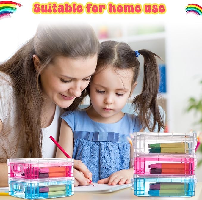 Suzile 25 Pcs Plastic Crayon Boxes with Snap Lids Crayon Storage Organizer Stackable Container Bulk Pencil Case for Pen Crafts Classroom Supplies(Colorful)