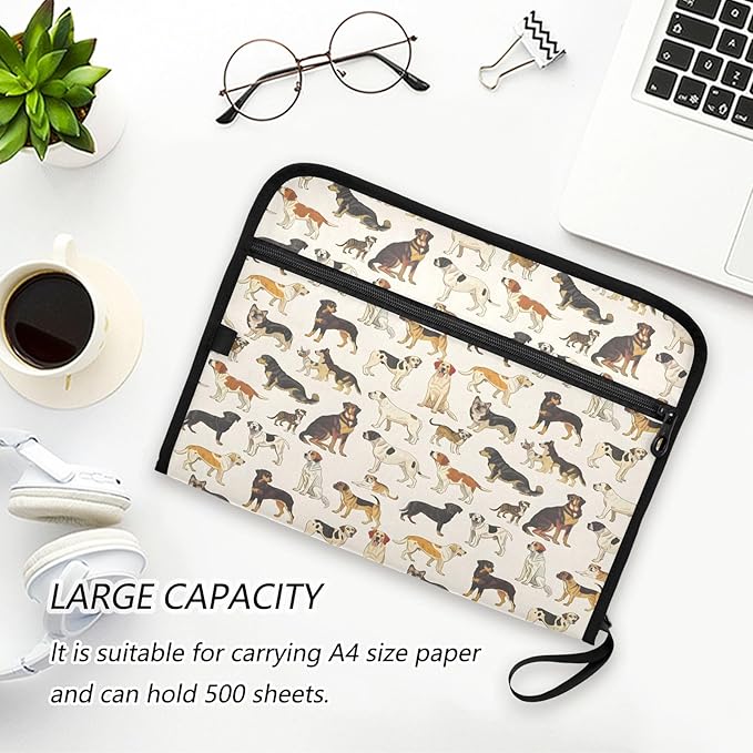 Variety Dog Pattern 13 Pocket File Organizer Expanding File Folder with Front Pouch Portable Business File Storage Document Organizer Folder with Zipper
