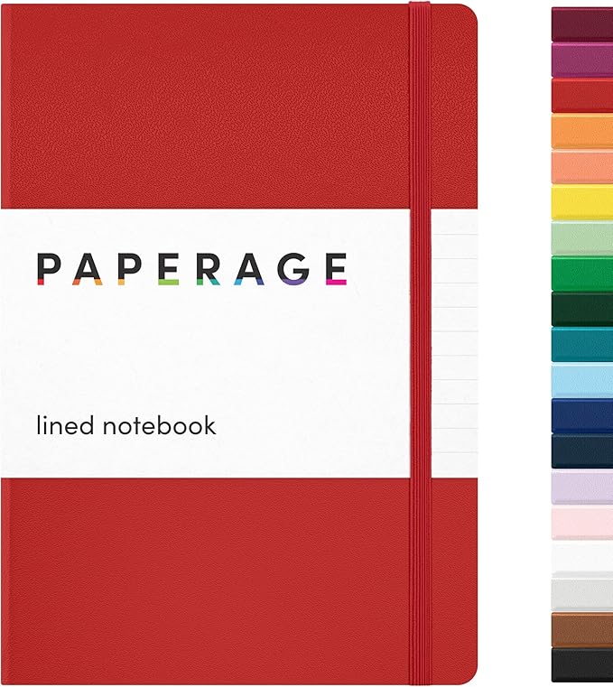 PAPERAGE Lined Journal Notebook, Hardcover Journal for Women & Men, 160 Pages, (5.6 in x 8 in), College Ruled Journaling Notebook for Work, School Supplies & Note Taking, (Red)