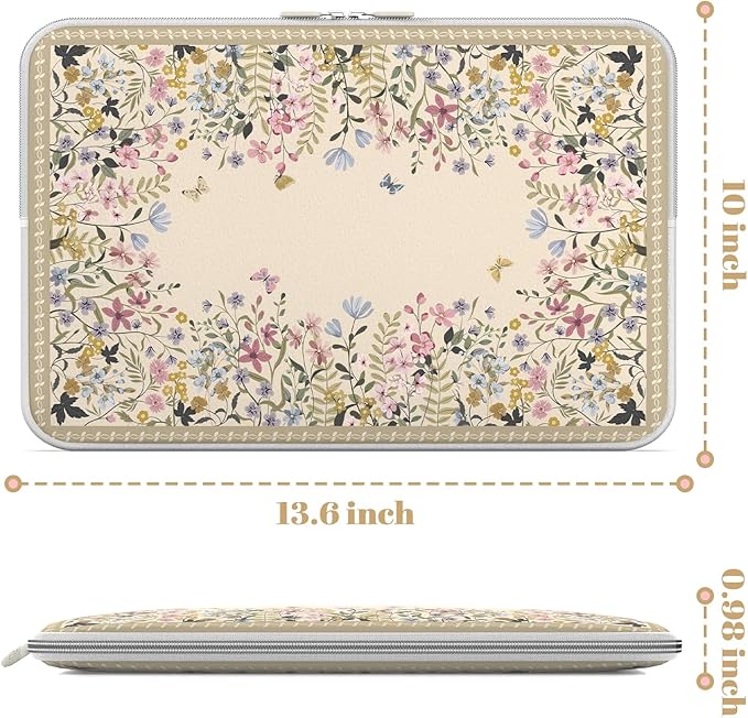 iCasso Laptop Carrying Case 13 inch,Stylish Computer Sleeve for Women Girl,13-13.6 inch Laptop Sleeves Compatible with MacBook Neo/Air/Pro 13-14 Sleeve, HP Dell ASUS Lenovo Chromebook Notebook,Flowers