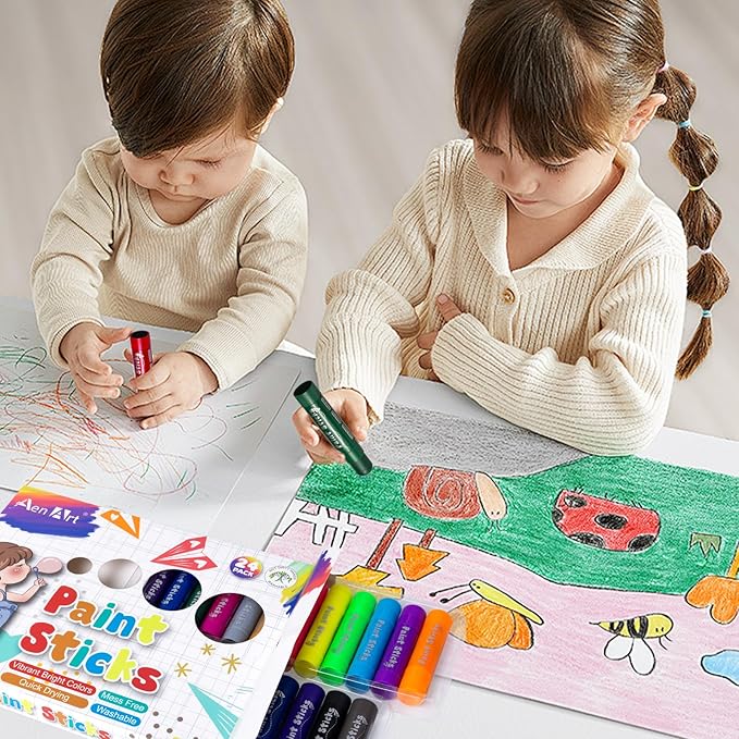 Aen Art Paint Sticks, 24 Colors Solid Tempera Paint Sticks for Kids, Quick Drying Washable Paint for Students, Kids