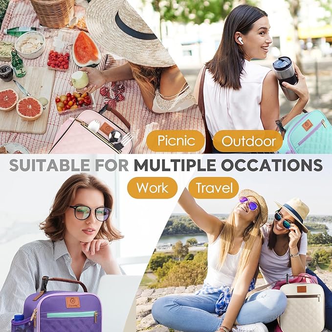 Genteen Lunch Bag for Women Men Girls Teens Insulated Leakproof LunchBox for Adult Reusable Lunch Box with Bottle Holder for Work Office School Travel Picnic-Gray/White