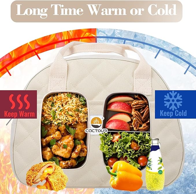 CaCTOUR Lunch Bag Women,Insulated Quilted Lunch Bag, Small Portable Cute Lunch Box,Cooler Bag Reusable Lunch Tote for Work/Travel/Picnic (Beige)