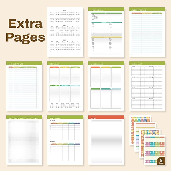 SUNEE Deluxe Teacher Planner 2026-2027, Lesson Planner Book with 7 Periods Jul 2026 - Jun 2027, 8.5" x 11" Weekly and Monthly Organizers with Colorful Tabs, Planning Stickers,120gms Paper,Retro Floral