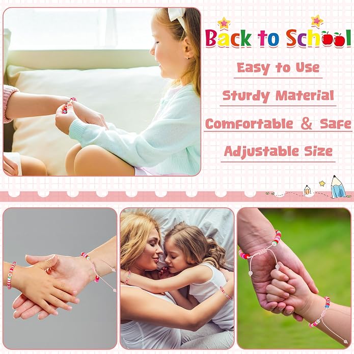 EOBOH Back to School Supplies, Back to School Bracelet Mommy and Me, Prek Matching Wish Bracelets Set, Adjustable Bracelet for Boys Girls Gifts Stuff Bulk