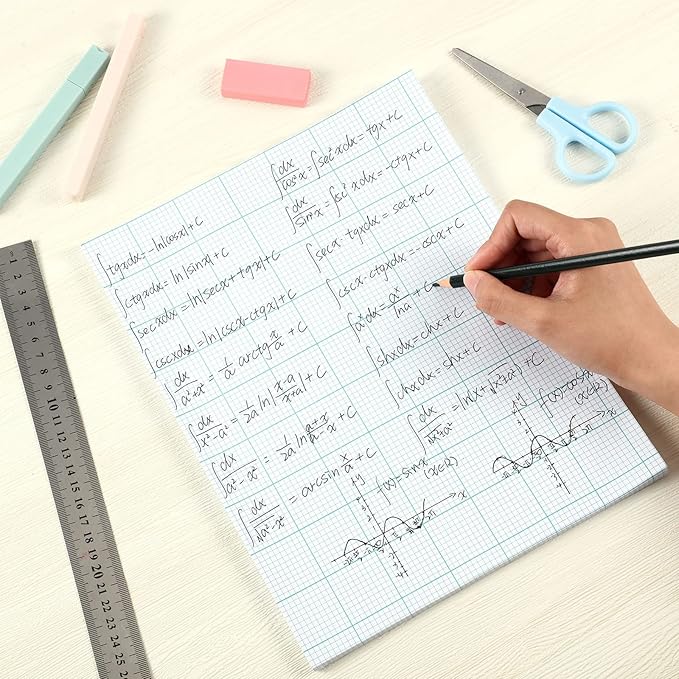 Ctosree 3 Pcs 8.5 x 11 Quadrille Pads 50 Sheets/Pack 10 * 10 Squares Per Graph Paper Pad Back to School Engineer Grid Paper Pad for School Supplies