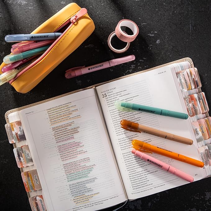DIVERSEBEE Bible Highlighters and Pens No Bleed, 8 Pack Assorted Colors Gel Highlighters Set, Cute Bible Markers for Study Journaling School Supplies and Accessories (Vintage)