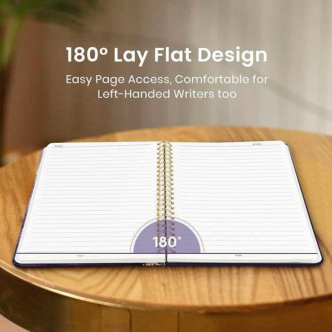 Taja Spiral Lined Journal for Women, Notebook for Work with Pretty Cover, 140 College Ruled Pages, Hardcover Notebook for Journaling, Note Taking, Bible Study, Cosmic Amethyst