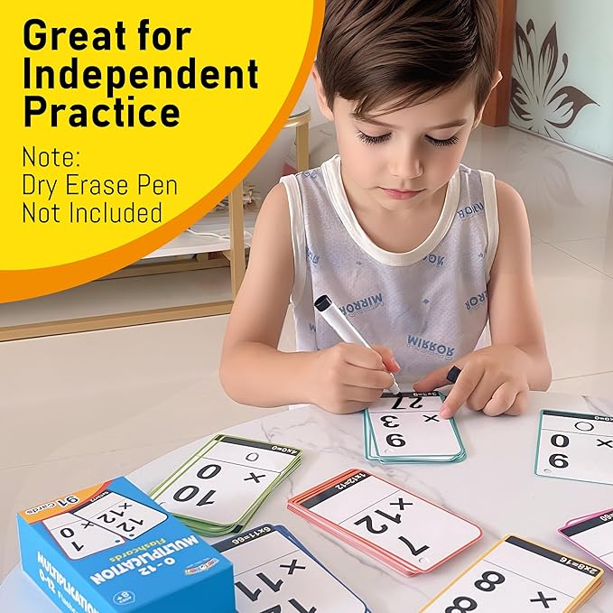 BenBen Multiplication Flash Cards 0-12, 91 Cards, Times Table Flash Cards with Rings, Multiplication Practice for Kids 8-12, 2nd 3rd 4th 5th 6th Grade, Math Flashcards for Homeschool Classroom