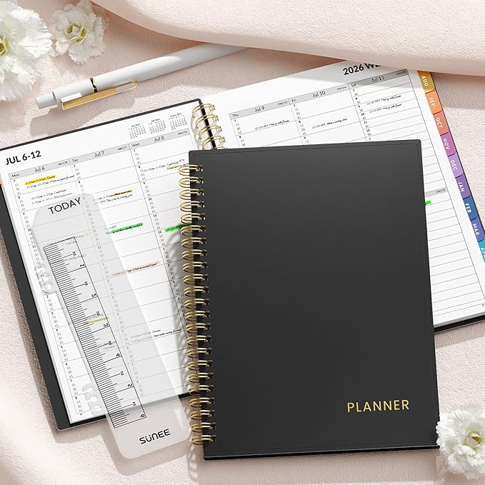 SUNEE 2026-2027 Appointment Book, Quarter-Hourly, Weekly & Monthly - from July 2026 to June 2027, 8.5"x11" Academic Planner, Flexible Cover, Note Pages, Bookmark, Spiral Binding, Black