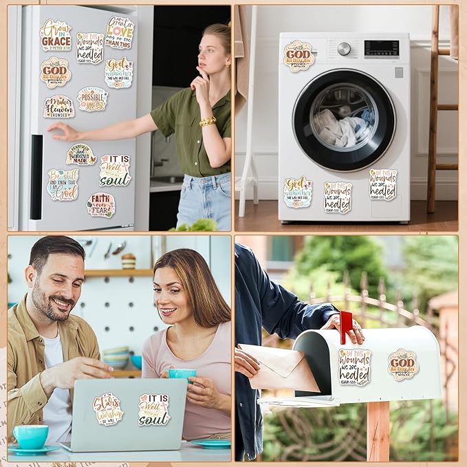 Wxiben Bible Verse Fridge Magnet - 12 Pcs Christian Inspirational Quotes Locker Magnets Motivational Refrigerator Magnetic Religious Scripture Magnetic Stickers for Home Office Kitchen Decor