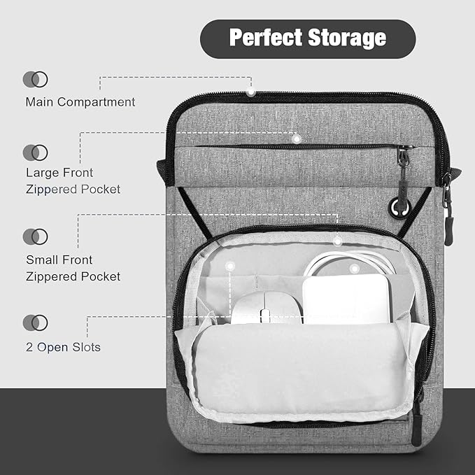 MoKo 9-11 Inch 360° Protective Tablet Sleeve Bag with Earphone Hole & Multi-Pockets, Fits New 11-inch iPad Air M4 2026 & iPadPro 11 M5,iPad A16,iPad10/5/4. 10.9,iPad9/8. 10.2,Tab S8/S9 11, Light Gray
