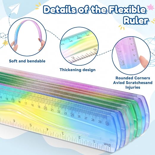 12 Pcs 12 Inch Flexible Rulers Bendable Soft Plastic Ruler