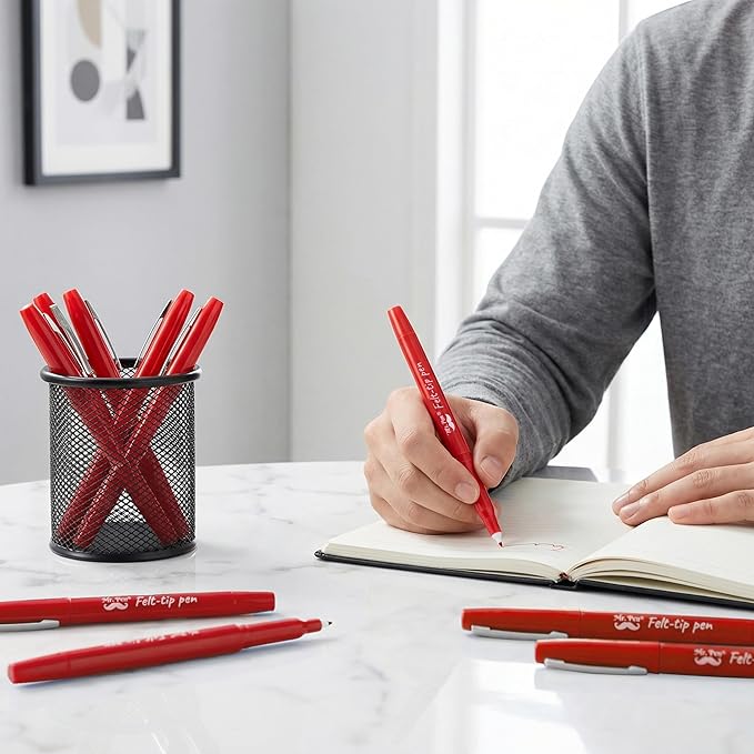 Mr. Pen- Felt Tip Pens, 36 Pack, 0.7 mm, Red Felt Tip Pens Bulk, Fast Dry, No Smear, Planner Markers for Underlining, Writing, Drawing, Journaling Supplies