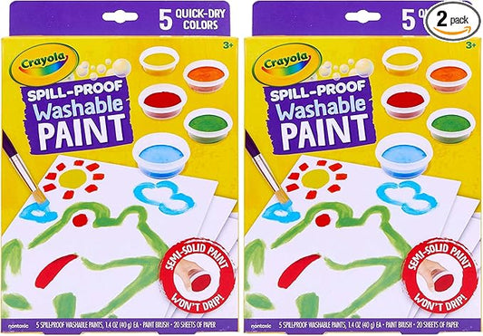 Crayola Spill Proof-Paint Set - Washable Paint for Kids, Includes Paint Brush & Paper, No Drip, Less Mess Arts & Crafts, Toddler Gift, Ages 3+ (Pack of 2)