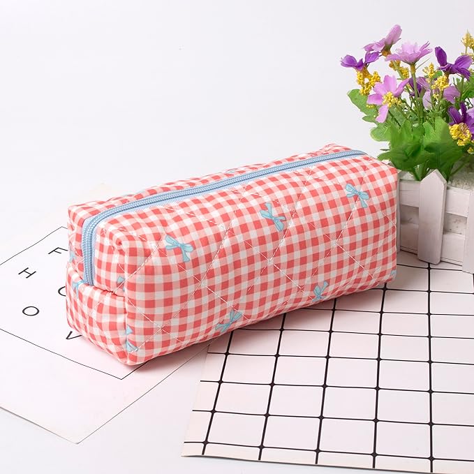 Pencil Case Office College School Storage Bag Pouch Holder Box Organizer Makeup Pouch Cosmetic Bag Aesthetic Cute Pen Case for Girls Boys Kids (Red bow)
