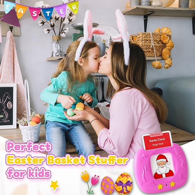 HOMESTEC Toddler Talking Flash Cards with American Accent and 288 Sight Words for Speech Therapy Learning Montessori Sensory Play for Boys and Girls Ages 3 to 6 Birthday Gifts (Pink)