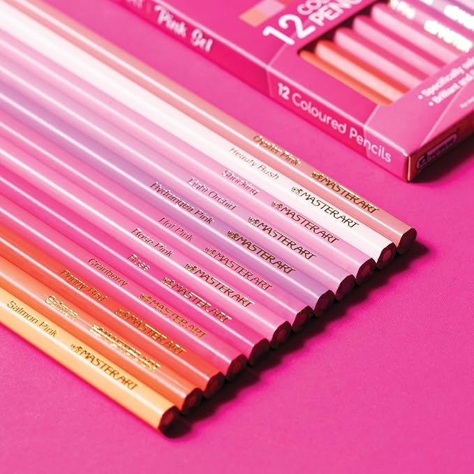 MASTERART Colored Pencils Special Collection Set of 12 Colors for Kids and Adults Coloring (PINK SET)