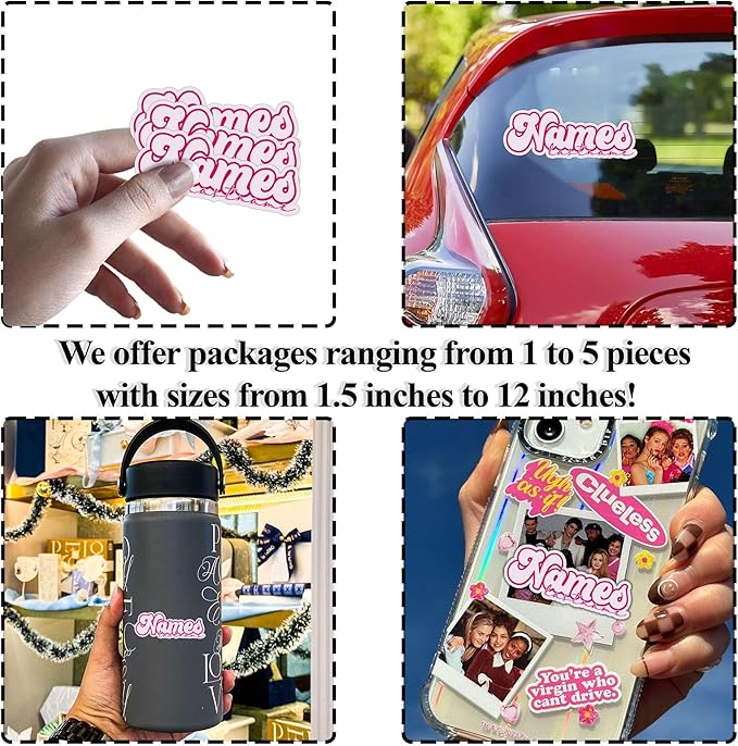 Custom Name Retro Style Sticker Personalized Color First Name Last Name Stickers 90s Cute Decal Waterproof Vinyl Decal for Water Bottles Tumbler Laptop Hard Hat Car Kindle Gifts for Kids Girl Boy