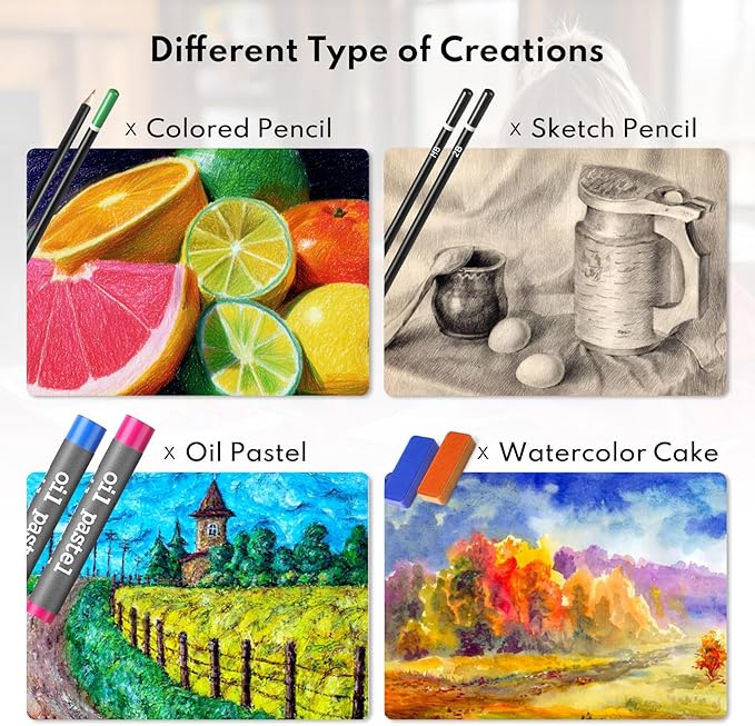Color More Art Set, Deluxe Drawing Kit Supplies with Acrylic Paints, Drawing Pads, Crayons, Color Pencil Set, Watercolor Paint Set in Wooden Art Box, Arts and Crafts for Kids & Adults, Birthday Gift