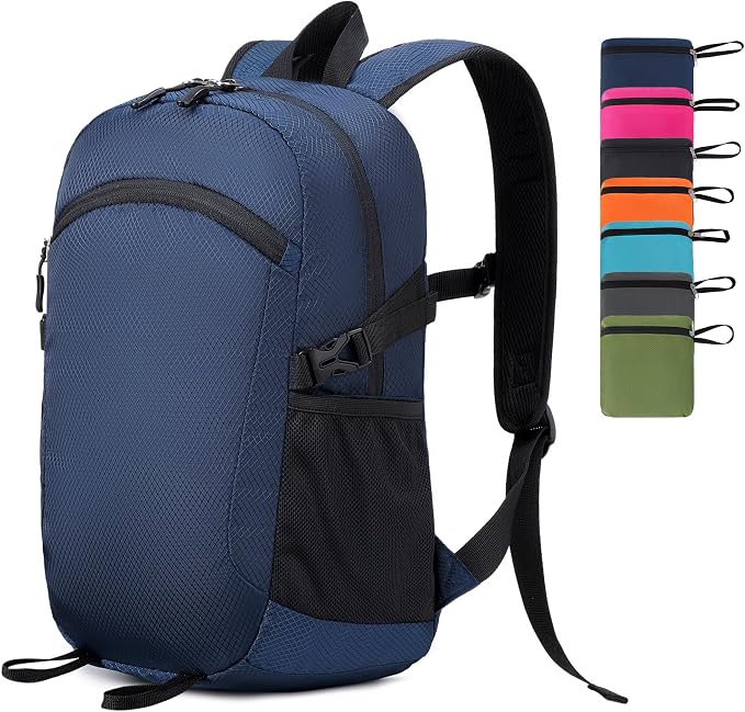 Lightweight Hiking Backpack 30L Packable Foldable Daypack Collapsible Travel Bag Water-Resistant for Women Men (Navy Blue)