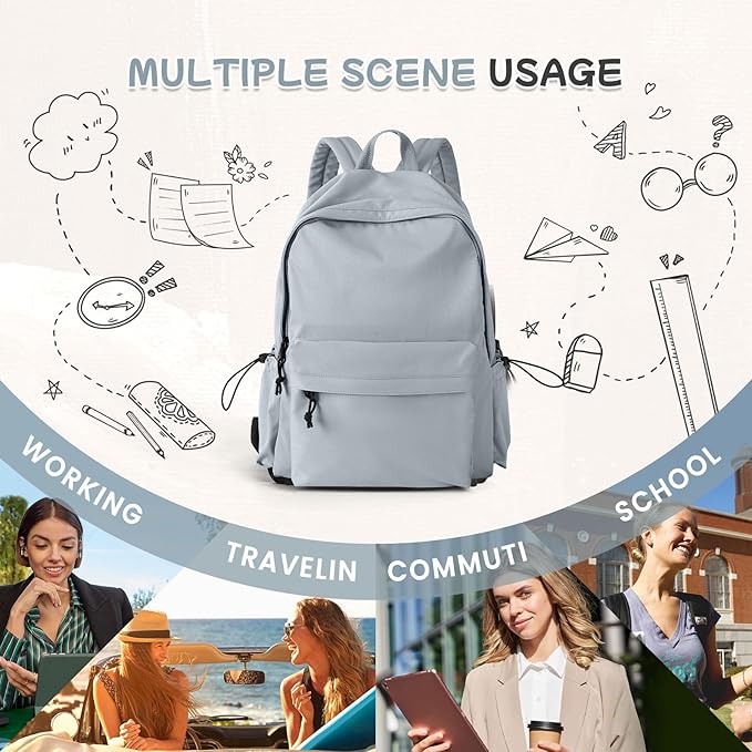 Blue Classic Basic Backpack For Women, Waterproof High School Bookbag, Lightweight Casual Travel Daypack, College Backpack Men, Middle School Bag for Girls Boys