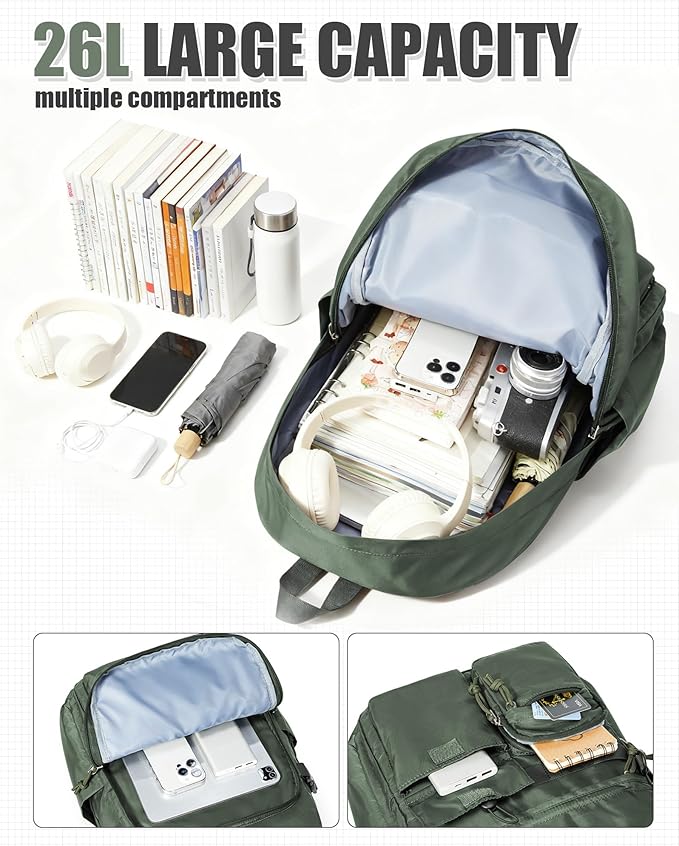 Aesthetic School Backpack for Women Men College Backpack With Lots Of Pockets Waterproof Travel Casual Daypack Cute Bookbag For Teens Girls Boys High School Bag(Green)