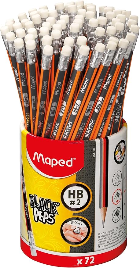MapMaped Black'Peps 2 Graphite Pencil 72-Pack - Ergonomic Triangular Shape for Comfortable Writing - Smooth Performance & Durability - Classroom Essential