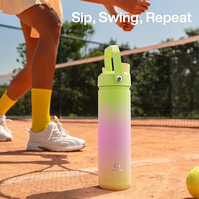 ENCOOL Insulated Water Bottle with Straw Stainless Steel Water Bottle, Leak-Proof, BPA-Free, Double Wall Vacuum Keeps Cold for 24 Hours for Sports, Travel, School (26 oz, Morning Dew)