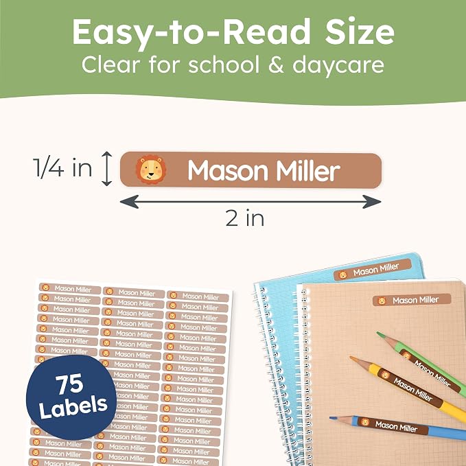 Personalized Kids Name Labels for Pencils Brown [75pcs] - Waterproof Name Stickers for School & Daycare - Pencil Custom Name Stickers - Children Name Stick On Labels for Pens (2.0”x0.3”)