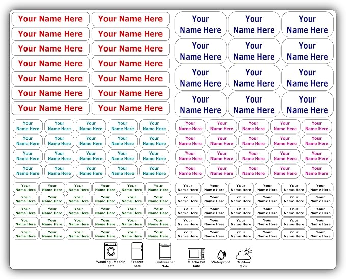 126 Personalized Waterproof Name Labels. Press and Stick Multi use Custom Name Labels. Highly Durable Customized Name Stickers with Permanent Self Adhesive. Great for School, Daycare or Camp