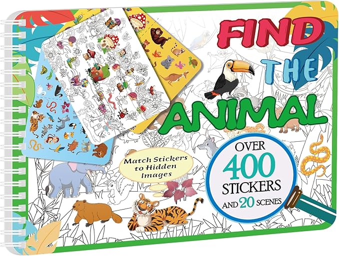 Kalysky Find the Animal Sticker Book for Kids Ages 4-8 | 400+ Stickers | Travel Activity for Plane, Car & Road Trip