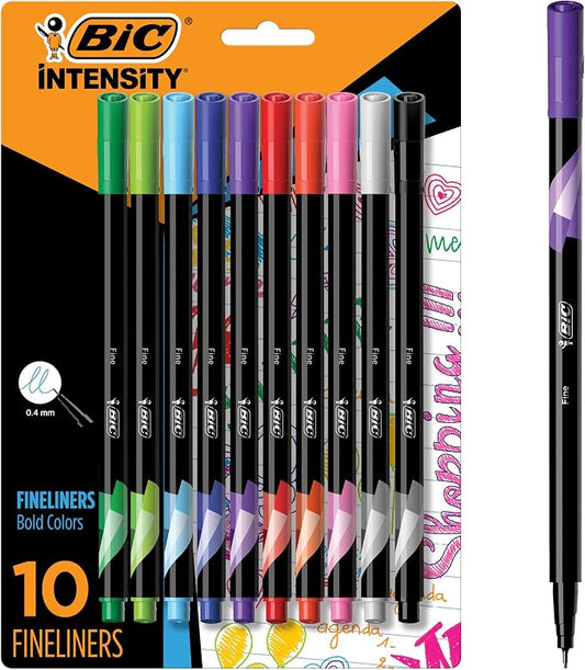 BIC Intensity Fineliner Marker Pen Set, Assorted Colors, 10-Count