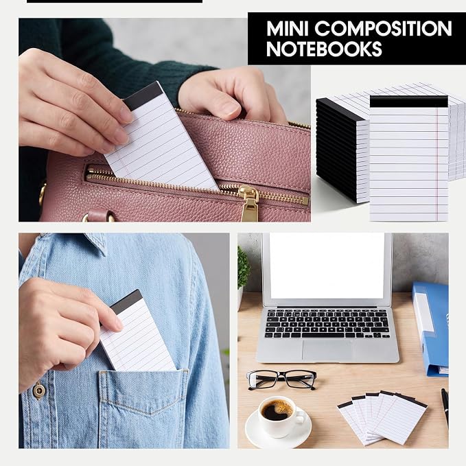 Resurhang 50 Pcs 4'' x 2.5'' Small Legal Pads College Ruled Small Legal Pads Mini Lined Notepads Bulk 30 Sheets Memo 80gsm Heavyweight Paper Notepads for Office Busines Home