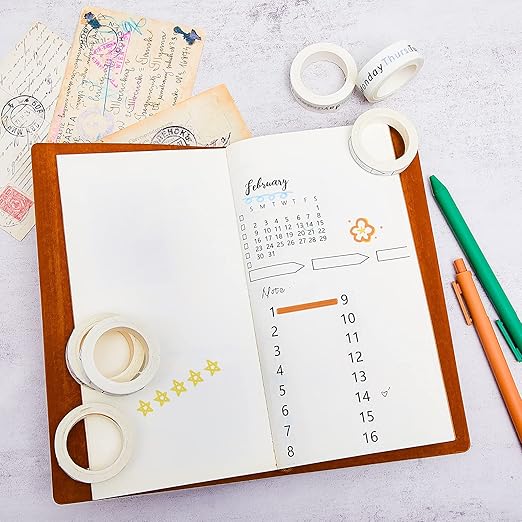 Chuangdi 9 Rolls Calendar Washi Tape Set Day Week Month Number Vintage Calendar Date Washi Masking Tape Decorative Patterned Marking for Arts Crafts Journal Planner(White)